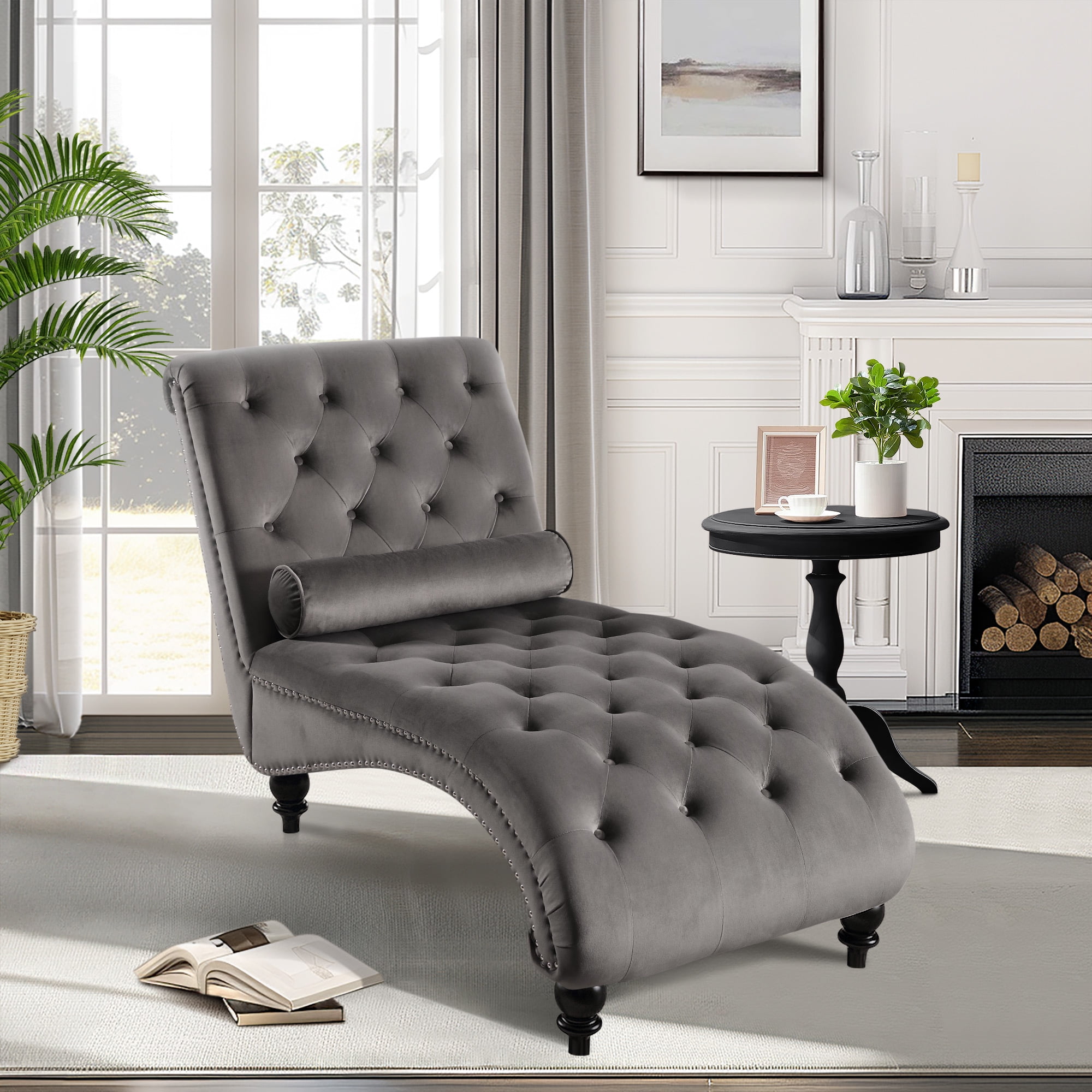 Lunale Chaise Lounge Indoor, Tufted Upholstered Accent Chair for Living ...