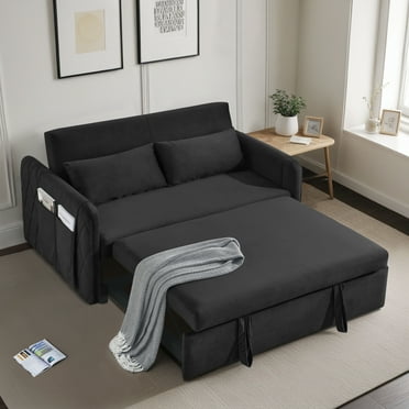 Dinosisco Convertible Loveseat Sleeper for Living Room, Modern Upholstered Futon Sofa Bed in Black