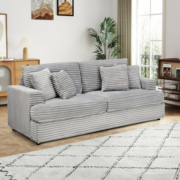 Dinosisco Corduroy Loveseat Sofa, Upholstered 3-Seater Sleeper Couch for Living Room, Gray