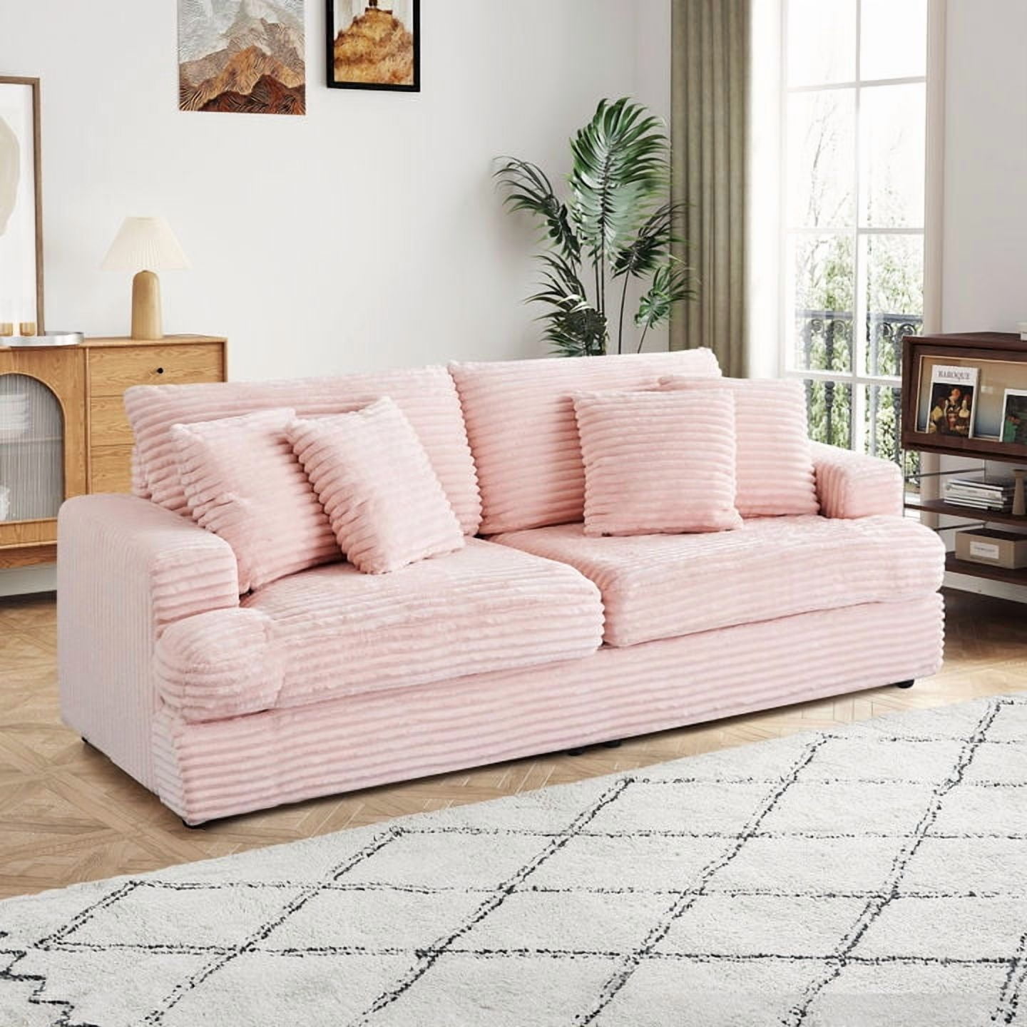 Dinosisco Corduroy Loveseat Sofa, Upholstered 3-Seater Sleeper Couch for Living Room, Pink