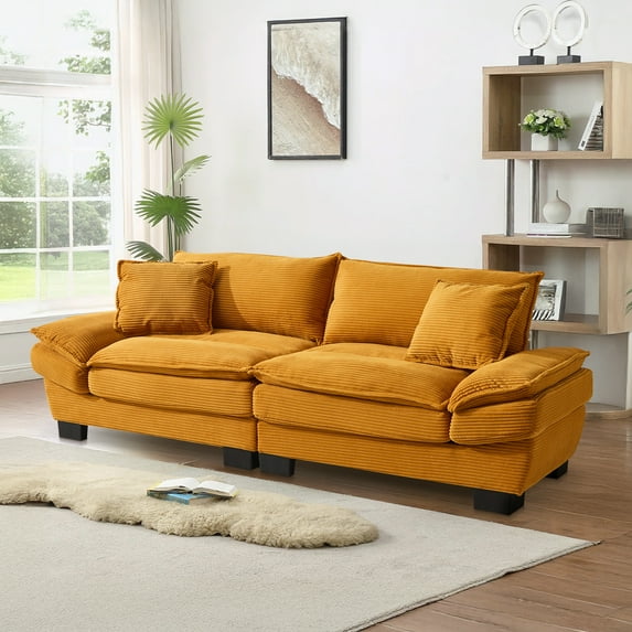 Dinosisco 84"L Deep Seat Sofa, Corduroy Upholstered Sleeper Couch for Living Room, Yellow