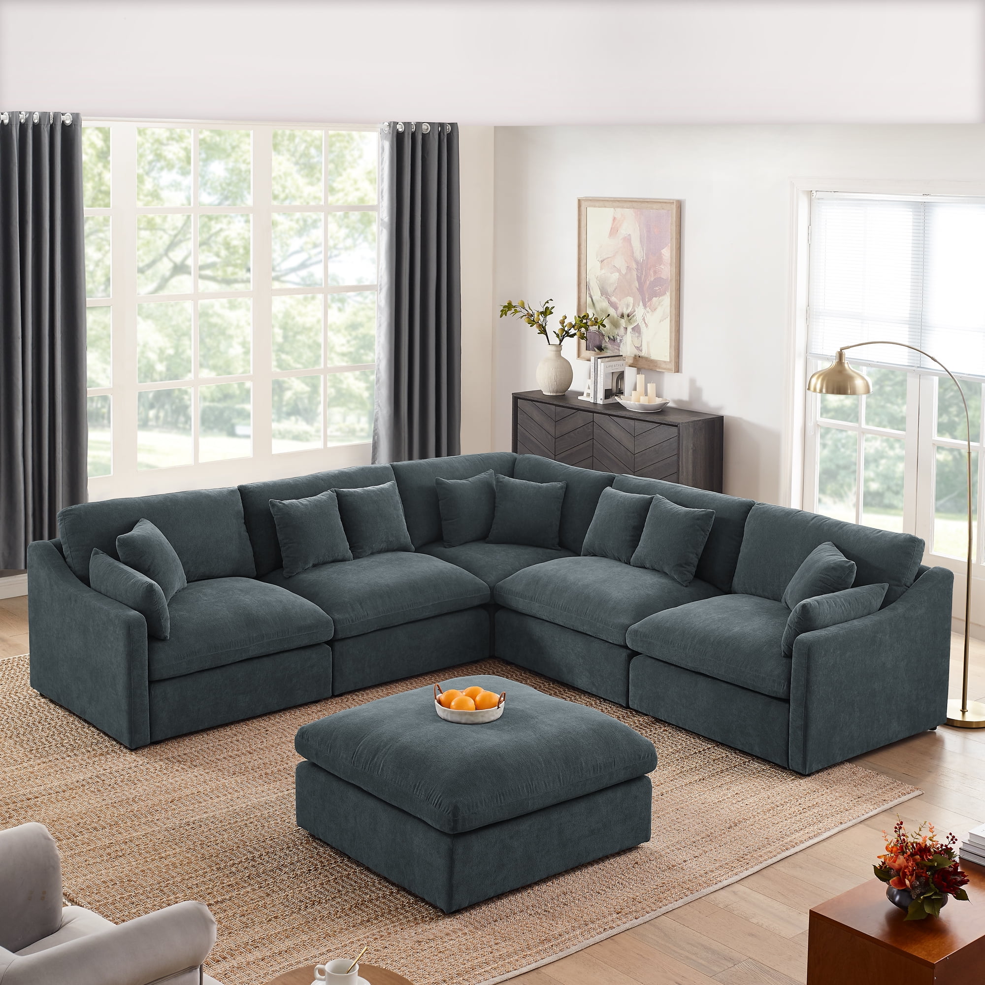 Dinosisco Modular Sectional Sofa with Large Ottoman 119 Oversized Corner Sofa Variable Sofa Couch Set 6 Deep Seats L Shaped Upholstered Cloud Couch for Living Room Gray Chenille Walmart Business Suppl...