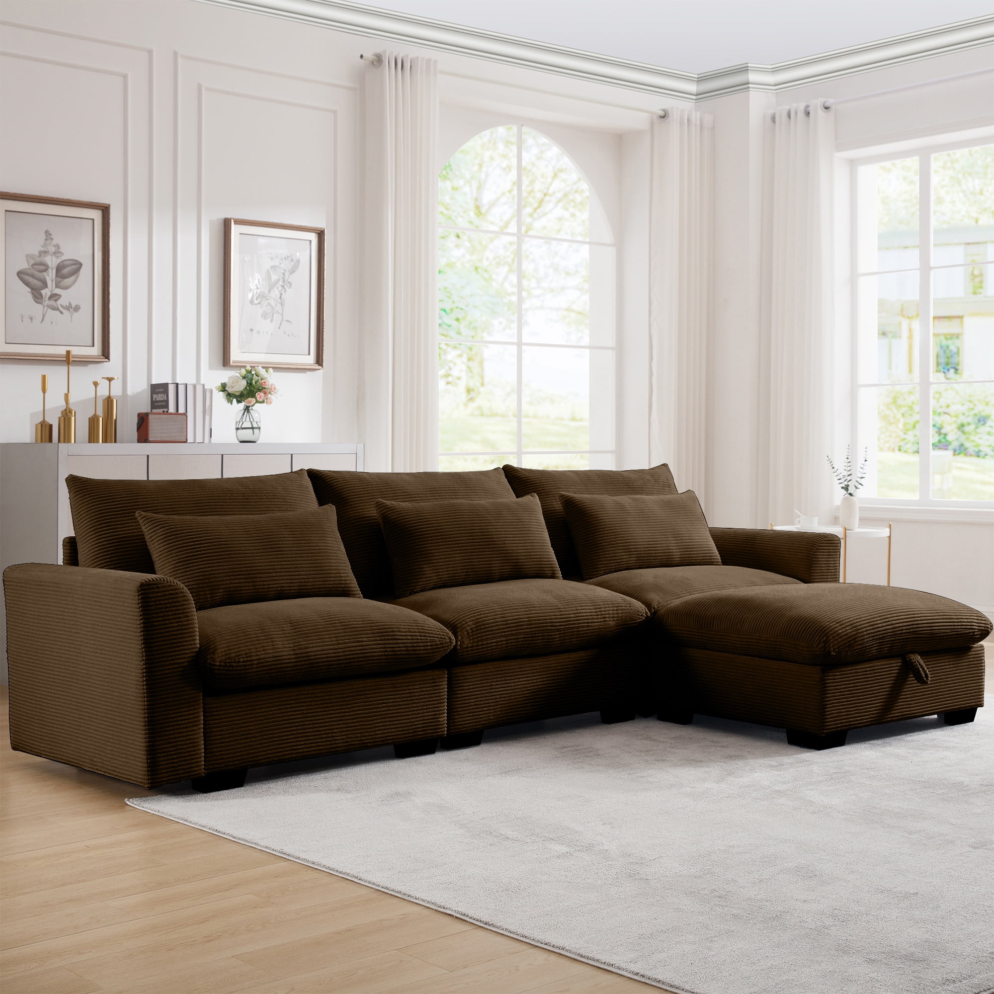 Dinosisco Modular Sectional Sofa with Storage Ottoman, LShaped Sleeper