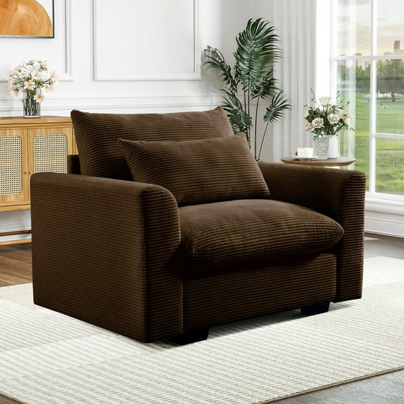 Muumblus Oversized Deep Seat Accent Chair, Cozy Corduroy Armchair for Living Room, Brown