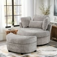 thumbnail image 1 of Dinosisco Oversized Swivel Accent Barrel Chair with Storage Ottoman, Chenille, Indoor, Gray, 1 of 9