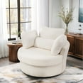 thumbnail image 1 of Lunale Oversized Swivel Barrel Accent Chair, Teddy Adult Comfy Reading Armchair, White, 1 of 7