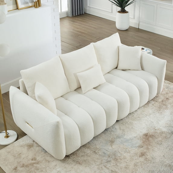 Muumblus Pure 3-Seater Sofa, 79.5" Teddy Upholstered Sofa Couch for Living Room, Beige