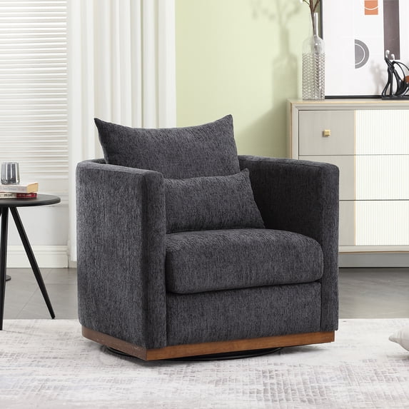 Dinosisco Swivel Barrel Chair, Leisure Accent Armchair for Living Room Bedroom, Carbon Black Chenille
