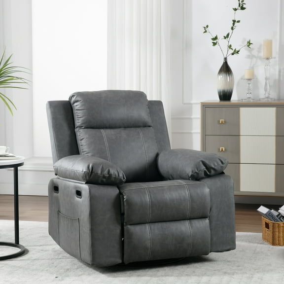 Dinosisco Swivel Glider Rocker Recliner Chair with Power Heat and Massage, Gray Faux Leather