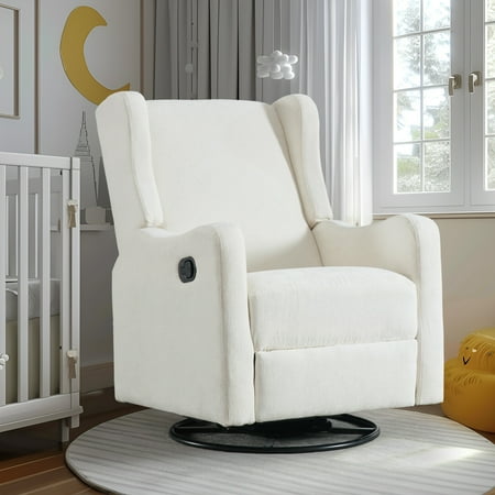 Lunale Swivel Glider Rocking Chair for Nursery, Wingback Upholstered Glider Rocker for Living Room, Beige Chenille Fabric