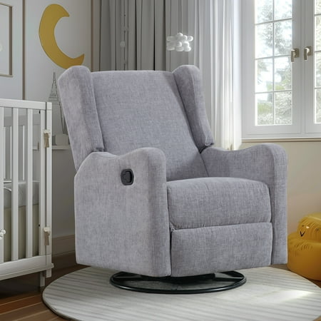 Lunale Swivel Glider Rocking Chair for Nursery, Wingback Upholstered Glider Rocker for Living Room, Gray Chenille Fabric