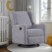 Lunale Swivel Glider Rocking Chair for Nursery, Wingback Upholstered Glider Rocker for Living Room, Gray Chenille Fabric