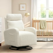 Dinosisco Teddy Glider Rocking Chair for Living Room, High Back Upholstered Swivel Glider Rocker for Nursery, White