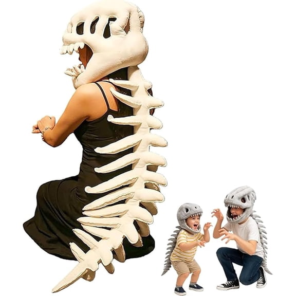 Dinoskelly Plush, Wearable Dinosaur Skeleton Plush Costume, 3D Spinosaurus Skull Plushs Outfit, Themed Skull Cosplay Props (White, 29.5in)
