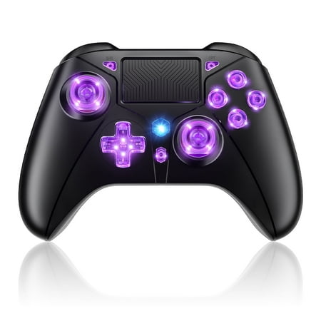 Dinosoo LED Wireless Controller for P4, RGB Lighting Gamepad for P-4/P4 Slim/P4 Pro/PC with Turbo/6-Axis Motion Sensor/1000mAh Battery/3.5mm Audio Jack