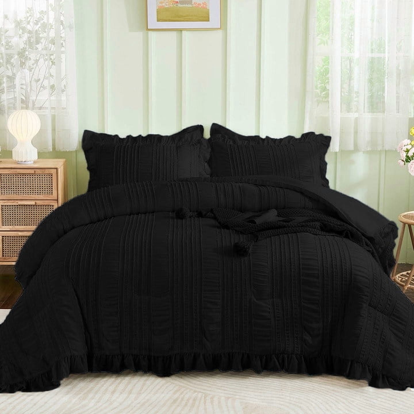 Dintszyayue Black Ruffle King Comforter Set, Soft Ruffled Bubble Yarn ...