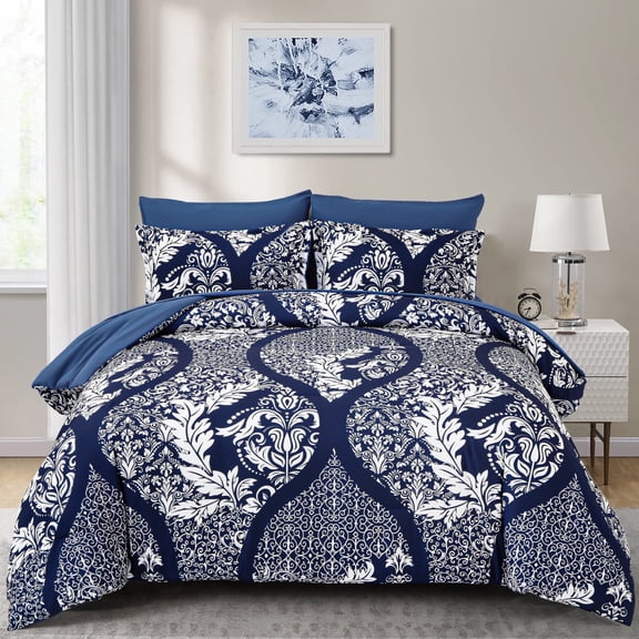 Dintszyayue Blue Paisley King Size Comforter Set, Reversible Microfiber Bedding