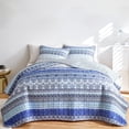 thumbnail image 1 of Dintszyayue Bohemian Queen Bedspread Set Blue Stripe Quilt with Pillowcases, 1 of 8