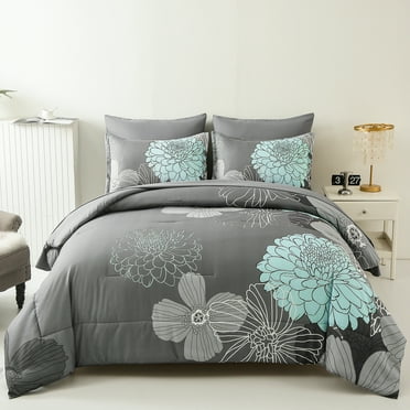 Dintszyayue Boho Floral Bed in a Bag Queen,7Pcs Comforter Set Microfiber Bedding Set Adult(90"x90")