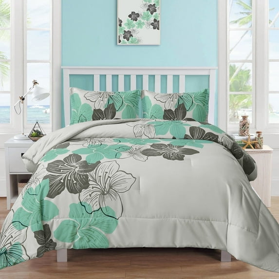 Dintszyayue Floral Boho Comforter King Size,3 Pcs Green Microfiber Bedding Set All Ages(90"x104")