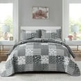 thumbnail image 1 of Dintszyayue Grid Patchwork Quilt Set King Size, 3Pcs Gray Bedding Sets Lightweight Adult(90"x110"), 1 of 4