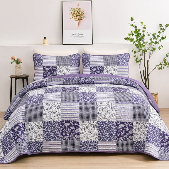 Dintszyayue Grid Patchwork Quilt Set King Size,3Pcs Bedding Set Soft Coverlet Adult(90"x110")