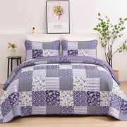 Dintszyayue Grid Patchwork Quilt Set Queen Size,3Pcs Bedding Set Soft Coverlet Adult90"x96"
