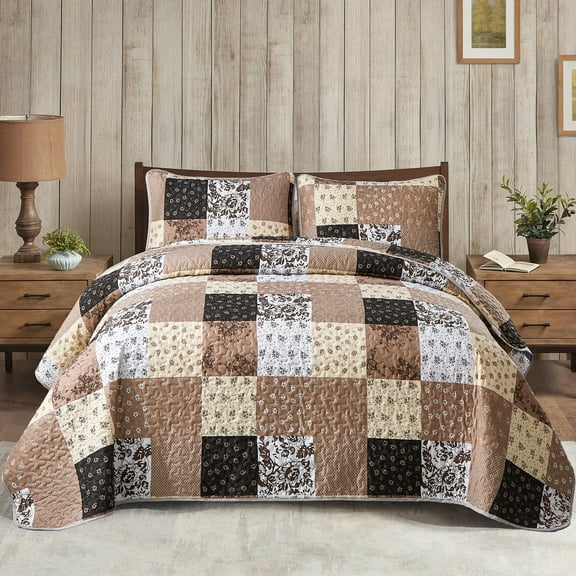 Dintszyayue Grid Patchwork Quilt Set Queen Size,3Pcs Bedding Set Soft Lightweight Adult(90"x96")