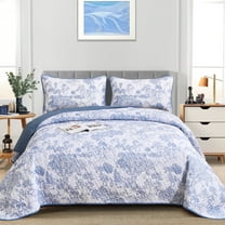 Dintszyayue Botanical Queen Size Quilt Set Blue,3Pcs Plants Pattern Sketch Soft Bedspread Set Adult(90"x96")