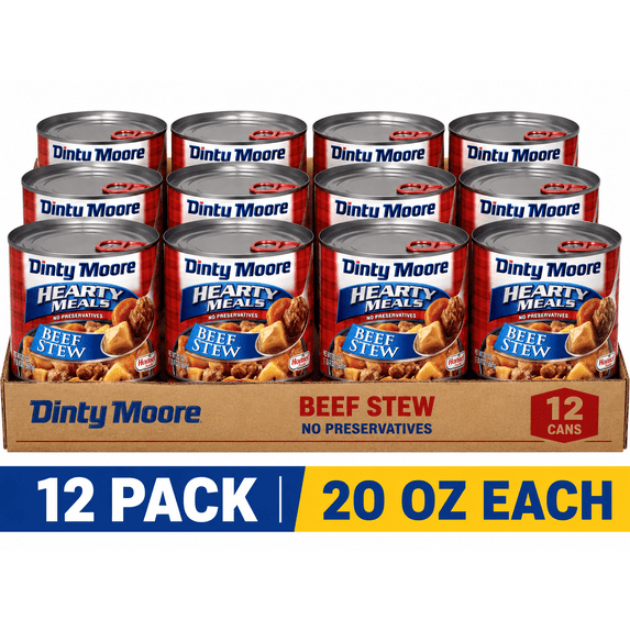 Dinty Moore Hearty Meals Beef Stew, 20 oz Cans, 12 Pack Ready-to-Eat Homestyle Beef Stew with Potatoes & Carrots