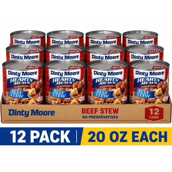 Dinty Moore Hearty Meals Beef Stew, 20 oz Cans, 12 Pack Ready-to-Eat Homestyle Beef Stew with Potatoes & Carrots