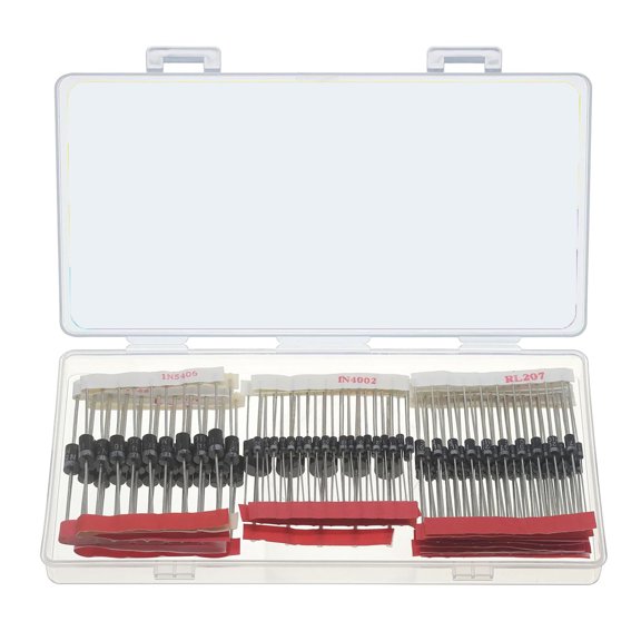 Pack of 200 Diode Assortment Set with 20 Different Rectifier Types for Electronics Projects and Circuit Repair Applications
