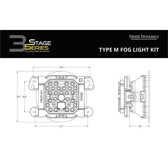 Diode Dynamics DD6195 3 in. 2 x 14.5W Stage Sport Series Type M SAE Fog Beam Yellow LED Lights Fits select: 2015-2019 JEEP WRANGLER UNLIMITED, 2020 JEEP WRANGLER