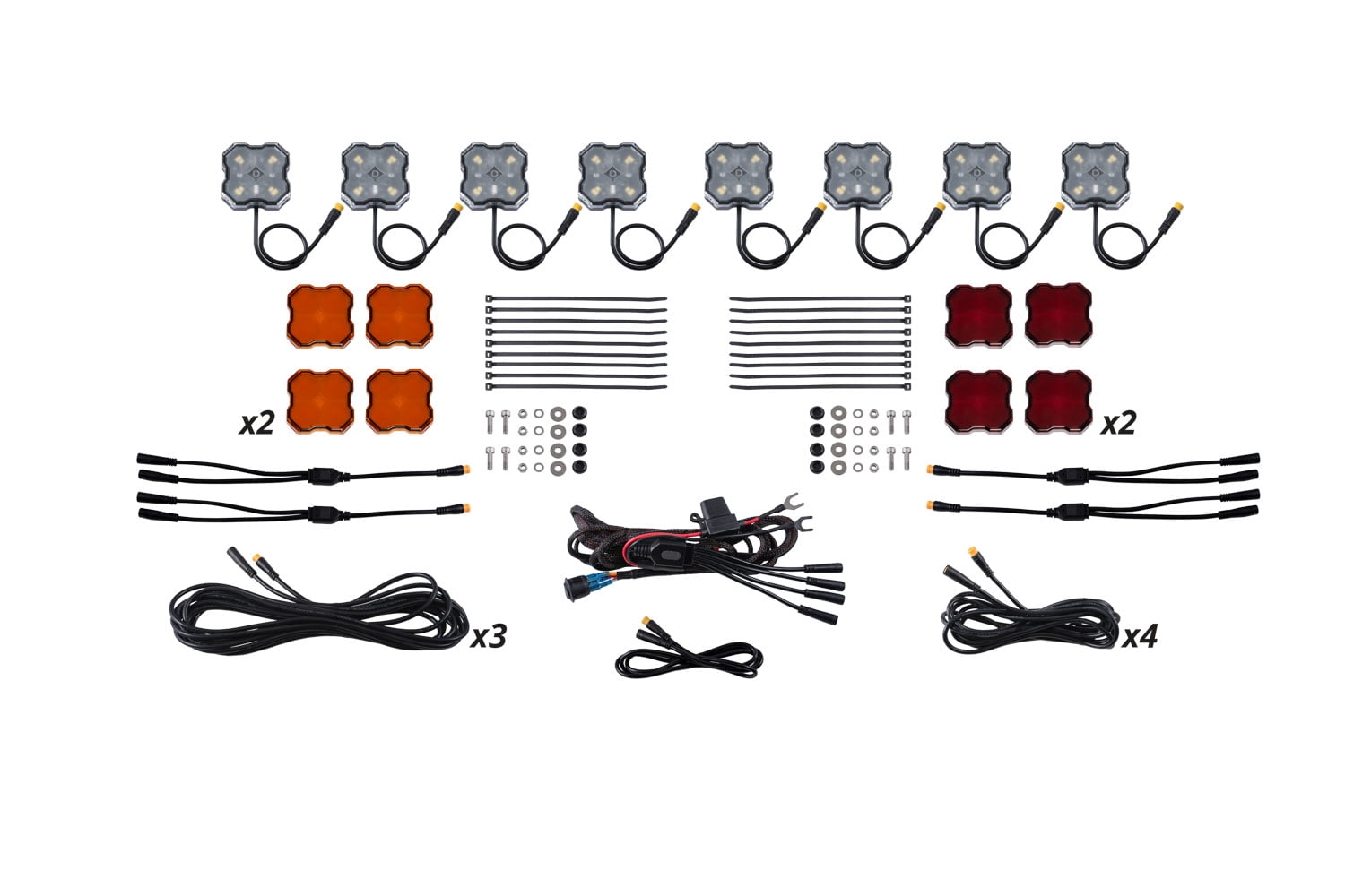 Diode Dynamics Stage Series Single Color LED Rock Light Kit (8-Pack), White Diffused without Magnet Mounts
