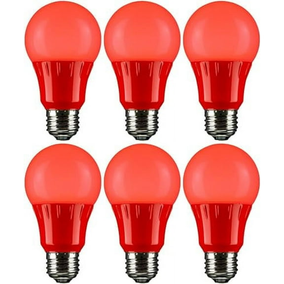 Diodesy A19 Red LED Bulb - Non-Dimmable Colored Light Bulb, 3 Watts, 100 Lumens with Medium E26 Base for Christmas, Birthdays, Holiday Parties, Home and Commercial Use, 6-Pack