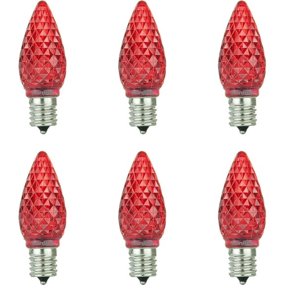 Diodesy C9 Red LED Christmas Light Bulb - Shatterproof Holiday Lighting Outlet Faceted, 0.4 Watts, 1-3 Lumens with E17 Intermediate Base for Indoor and Outdoor Use