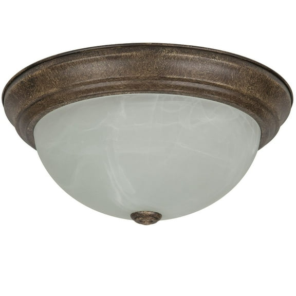 Diodesy- DDB13/AL 13 Inch Modern 2-Light Flush Mount Dome Ceiling Light, Alabaster Glass Shade, for Bedroom, Hallway & Bathroom, Distressed Brown Finish, Classic Decorative Round Light, 60W Max, UL