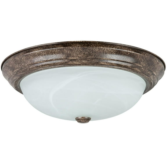 Diodesy- DDB15/AL 15 Inch Modern 2-Light Flush Mount Dome Ceiling Light, Alabaster Glass Shade, for Bedroom, Hallway & Bathroom, Distressed Brown Finish, Classic Decorative Round Light, 60W Max, UL