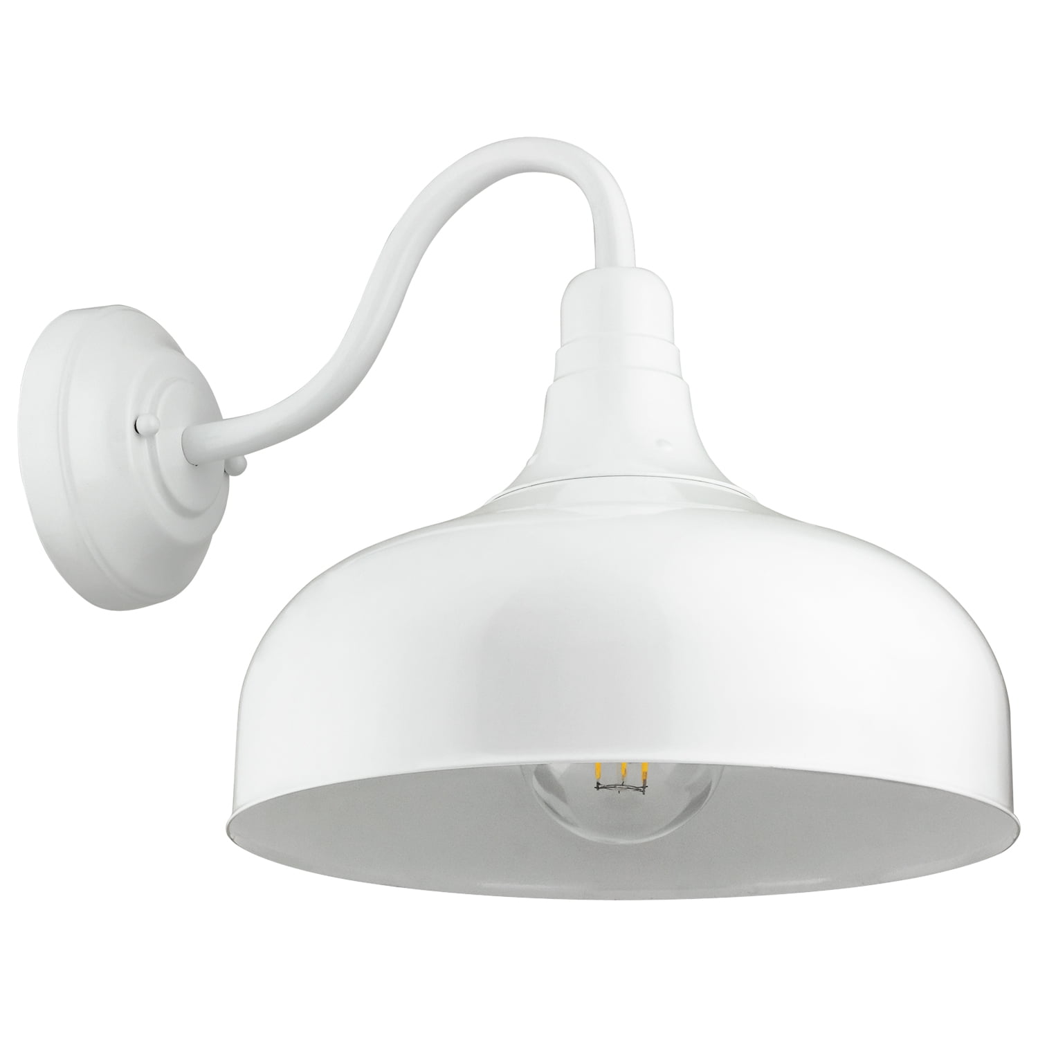 Diodesy- FIX/GN/E26/WHITE Outdoor Gooseneck Barn Light, Farmhouse Exterior Wall Mount Light Vintage, 12 Inch Industrial White Wall Lantern for Porch, Entryway, Garage, 60W Max, E26 Medium Base, UL