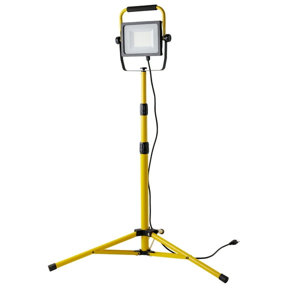 Diodesy- LFX/WL/1H/72W/40K LED Work Light with Adjustable Tripod Stand, Single Head Portable Construction Lamp with Individual Switch, 4000K Cool White, 72W, 7000LM, 6Ft Cord, Yellow Finish, UL Listed