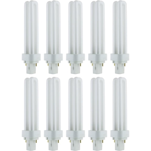 Diodesy- Pack of 10 PLD18/SP35K Compact Fluorescent Light Bulb, Double U-Shaped Twin Tube, 3500K Neutral White, PLD 2-Pin CFL Quad Tube Lamp, 18 Watts, G24D-2 Base, 1080 Lumens, CRI80