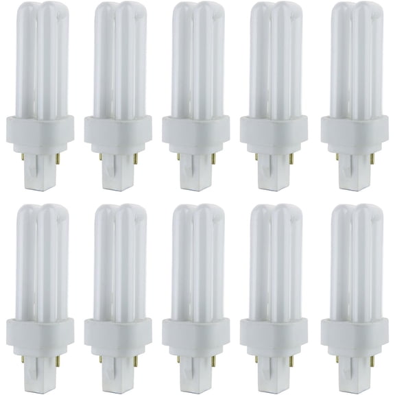 Diodesy- Pack of 10 PLD9/SP27K Compact Fluorescent Light Bulb, Double U-Shaped Twin Tube, 2700K Warm White, PLD 2-Pin CFL Quad Tube Lamp, 9 Watts, G23-2 Base, 525 Lumens, CRI80, 10000 Lifespan Hours