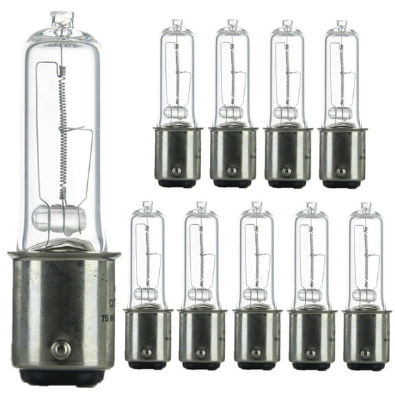 Diodesy- Pack of 10 Q75/CL/DC Halogen Light Bulb for Chandelier/Track Lighting/Pendant, Single Ended T4 Double Contact Bayonet Bulb, BA15d Mini-Tube Clear Glass, 3200K Soft White, 75 Watts, 1050 Lumen