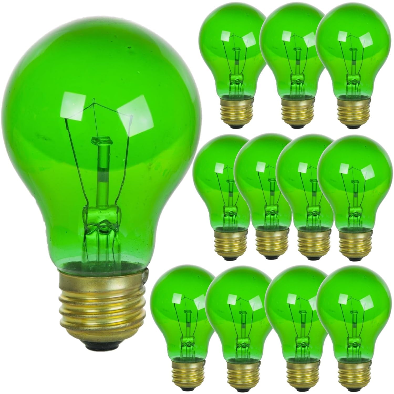Diodesy- Pack of 12 25A/TG/G/ 25 Watts A19 Incandescent Light Bulb, Ceramic Green Edison Bulb, Dimmable, E26 for Holiday Decoration/Living Room/Party Light, 120V, 1250 Lifespan Hour, Flicker Free