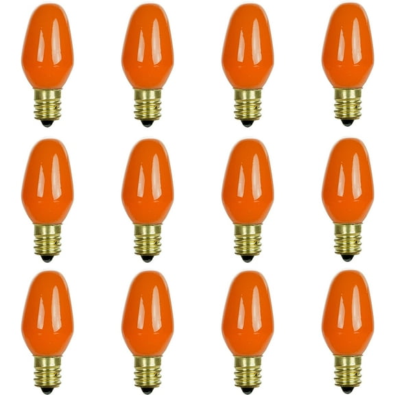 Diodesy- Pack of 12 7C7/O/12PK 7 Watts C7 Incandescent Light Bulb, Orange Glow, Dimmable Small Night Light, E12 Candelabra Base for Holiday Decoration/Occasion/Party Light, 120V, 2000 Lifespan Hour