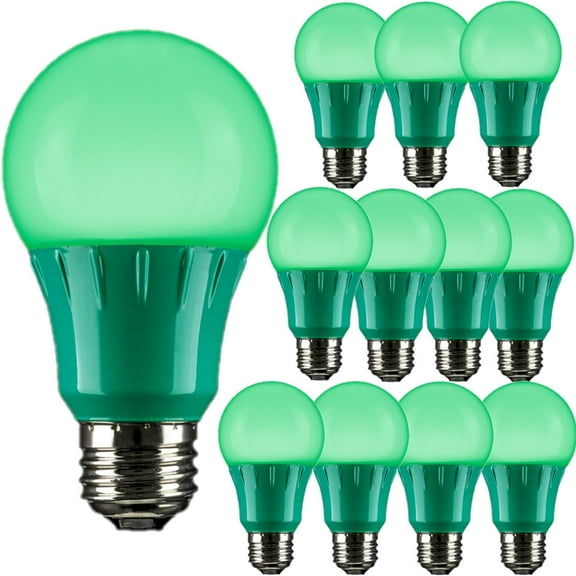 Diodesy- Pack of 12 A19/3W/G/LED LED Green Light Bulb, Colored Light Bulb for Porch, Party Decoration, Holiday and Home Lighting, Christmas Halloween Party Decorative, 3W, Medium Base E26, UL Listed