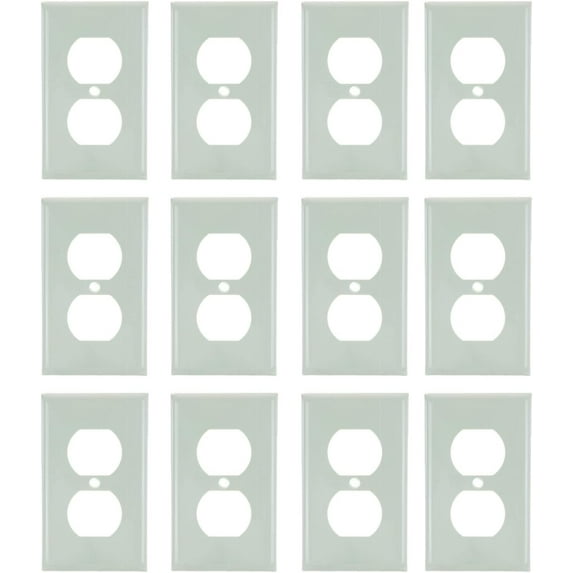 Diodesy- Pack of 12 E211I 1-Gang Duplex Receptacle Wall Plate with Matching Metal Screws, Electrical Switch Outlet Covers, Unbreakable Ivory Gloss Finish, Smooth Round Edge, Plug Covers, UL Listed