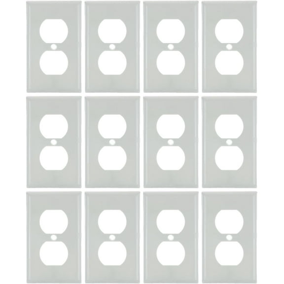 Diodesy- Pack of 12 E211W 1-Gang Duplex Receptacle Wall Plate with Metal Screws, Electrical Switch Outlet Covers, Unbreakable White Gloss Finish, Smooth Rounded Edge, Plastic Plug Covers, UL Listed