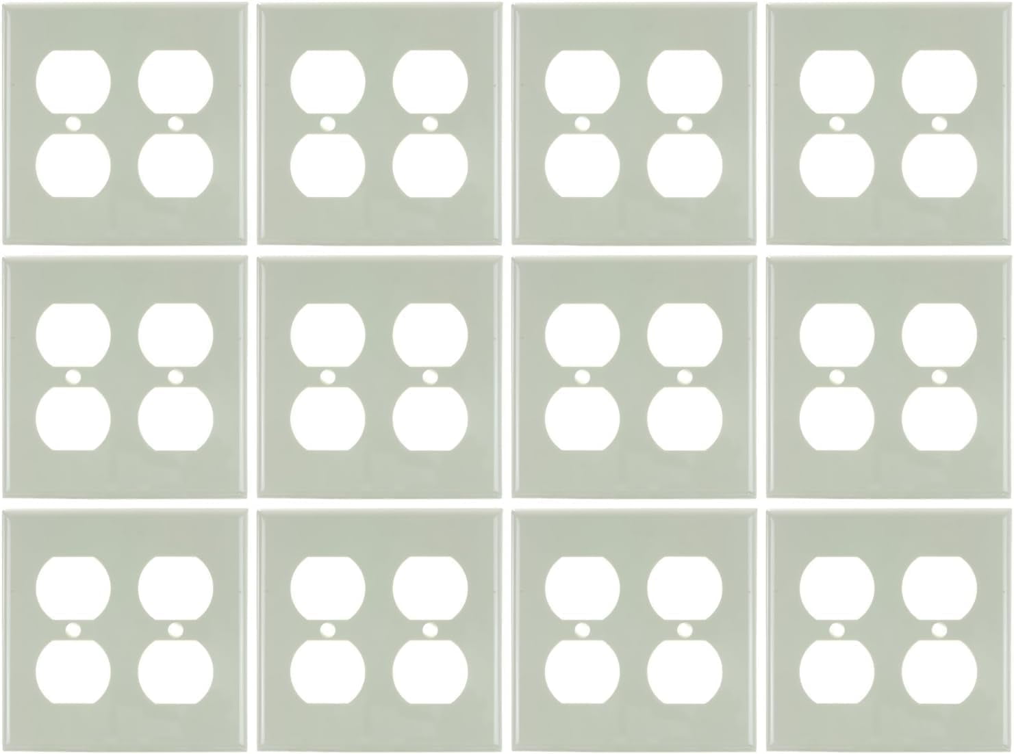 Diodesy- Pack of 12 E212A 2-Gang Duplex Receptacle Wall Plate with Matching Screws, Almond Outlet Cover, Smooth Gloss Finish, Rounded Edges, Standard Size 2-Gang, UL Listed