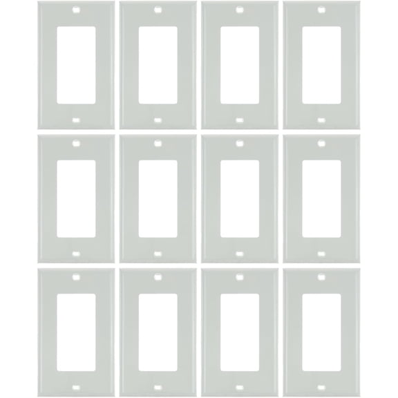 Diodesy- Pack of 12 E301W 1 Gang Decorator Rocker Wall Plate with Matching Metal Screws, Single Light Switch and Receptacle Outlet Cover, White Gloss Finish, Unbreakable Round Edge Plastic, UL Listed